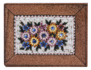 An Italian micro mosaic floral plaque with goldstone border, 19th century, ​6.5 x 5cm