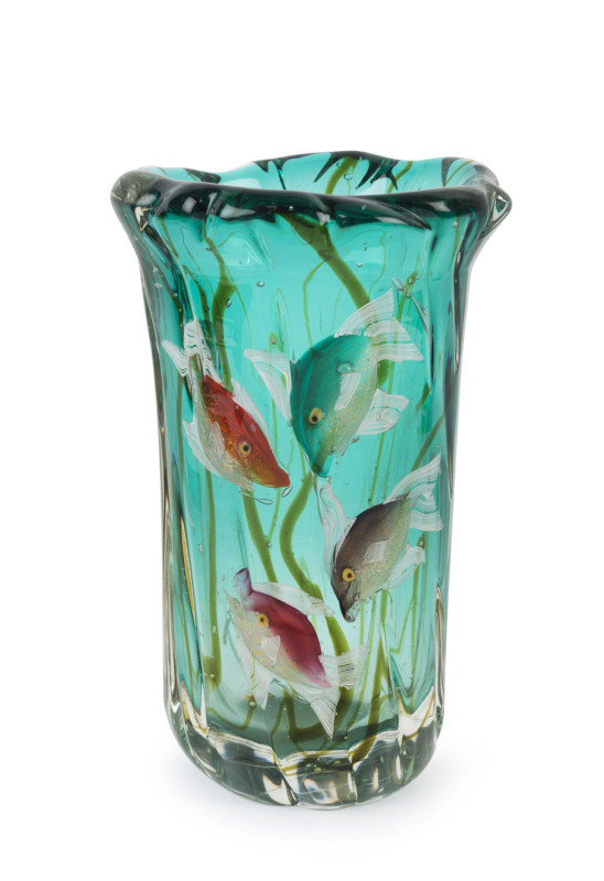 BARBINI for CENEDESE Murano Aquarium glass vase with four fish, circa 1955, 31.5cm high