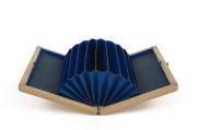 A fine ivory card case with engraved monogram "H.S.R.", interior fitted with blue silk accordion compartments, 19th century, ​11cm high - 2
