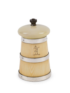 An English sterling silver mounted ivory pepper mill, London, circa 1892, ​8cm high