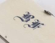A ladies antique pocket purse, carved ivory with "B.F." monogram, interior fitted in blue silk with coin compartment, 19th century, ​7.5cm wide - 3