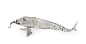 An impressive Spanish silver plated articulated fish statue, late 19th century, 45cm long
