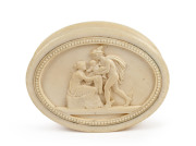 A French Dieppe carved ivory box with Mercury scene top, 19th century, ​3cm high, 9.5cm wide, 7.5cm deep - 2