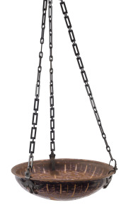 A French cameo glass and iron hanging light, circa 1900, the shade 35cm diameter