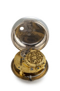 A fine Georgian pair cased pocket watch and chain, circa 1820's. Tortoiseshell and silver outer case opens to reveal a stunning secondary outer case with repoussé court scene on reverse. The watch is housed in a further sterling silver case marked London - 5