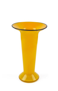 Bohemian "Tango" orange glass vase with black rim, circa 1920s, 19.5cm high