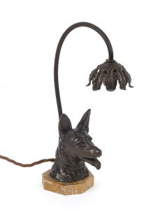 An Art Deco bronze Alsatian dog desk lamp on marble base, circa 1920s, signed "Dormal", ​28cm high