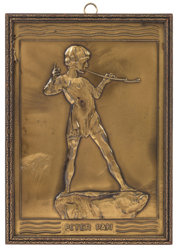 PETER PAN repoussé panel after the George Frampton statue in Kensington Gardens, circa 1920, ​20 x 14.5cm overall