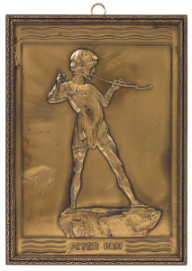 PETER PAN repoussé panel after the George Frampton statue in Kensington Gardens, circa 1920, 20 x 14.5cm overall