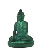 A Bohemian malachite glass Buddha statue, circa 1920s, ​21cm high