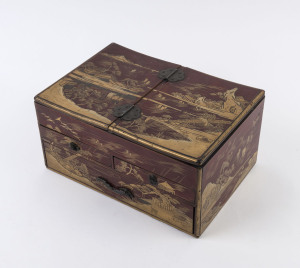 A Japanese lacquer ware travel box, Meiji period, 19th century, 16cm high, 30cm wide, 21cm deep