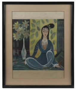 ARTIST UNKNOWN (Chinese school), portrait of a sitting woman, gouache on paper, signed lower left, ​31 x 30cm