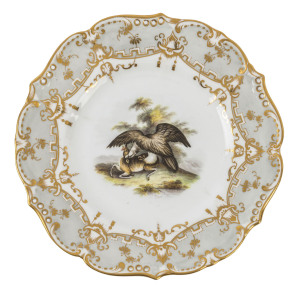 An English porcelain cabinet plate with hand-painted scene of an American bald eagle and deer, circa 1835, 22.5cm diameter