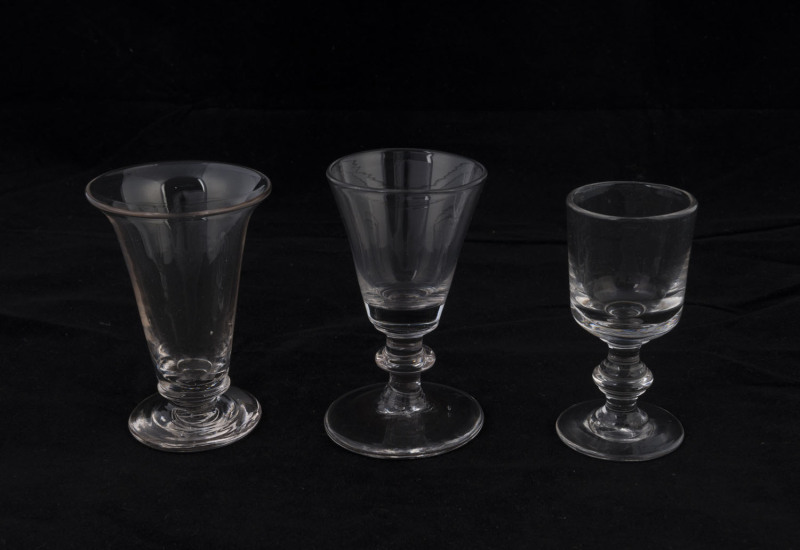 An English cordial glass, wine glass and a sherry glass, 18th and 19th century, (3 items), 9.5cm, 10cm and 10.5cm high