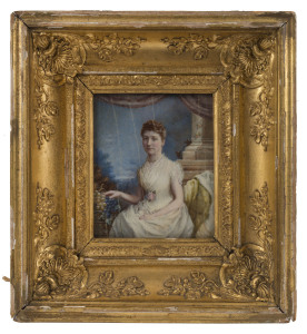 ARTIST UNKNOWN (19th century), portrait of a seated lady, painted on ivory panel, original period gilt frame, ​16 x 13cm, frame 31.5 x 29cm overall