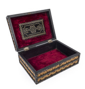 An Anglo-Ceylonese box, porcupine quill, ebony and bone, 19th century, interior lined in plush velvet, with inlaid panel inside lid, ​14cm high, 35cm wide, 25.5cm deep - 2