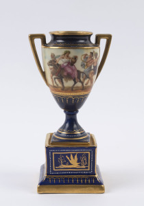 ROYAL VIENNA Austrian porcelain urn with classical scene, late 19th century, blue beehive mark, 17.5cm high