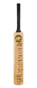 1991-92 AUSTRALIA, full size Cricket Bat with 18 signatures on front including Allan Border, Mark & Steve Waugh, Merv Hughes & Shane Warne. Front of bat varnished so signatures in excellent condition.