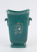 GUSTAVSBERG Swedish Art Deco pottery vase, turquoise glaze with silver overlay decoration, circa 1930, stamped "Gustavsberg, Argenta, 1209, BÄ" with anchor mark and "Made In Sweden" on a silver leaf, also marked "HN' and "Y", 25.5cm high - 2
