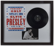 ELVIS PRESLEY: display with 78rpm recording of "Teddy Bear", replica poster for performance by Tupelo's Own "Elvis Presley"' and image of a young Elvis singing; framed & glazed, ​52 x 60cm overall