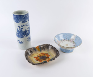 Chinese porcelain vase, French porcelain comport and Czechoslovakian ceramic fruit bowl, early and mid 20th century, the vase 30.5cm high