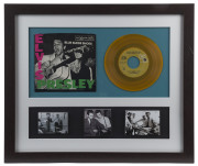 ELVIS PRESLEY: attractive displays for Elvis 45rpm recordings "Hound Dog/Don't Be Cruel", In the Ghetto/I Can Dream", "Blue Suede Shoes/Tutti Frutti" and "All Shook Up/Teddy Bear"; all framed & glazed, ​each 47.5 x 55cm. (4 items) - 2