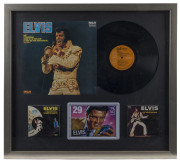 ELVIS PRESLEY: display featuring 1958 78rpm recording of "Elvis" LP (RCA Records) with album sleeve alongside, and USA 29c Elvis stamp plaque framed & glazed, ​62.5 x 69cm overall