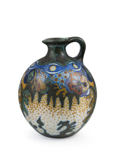 GOUDA Dutch pottery spherical jug, circa 1930s, signed "Gouda, Holland" with original paper label, 23cm high