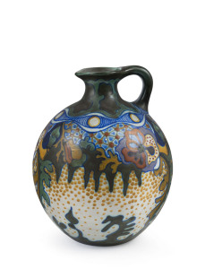 GOUDA Dutch pottery spherical jug, circa 1930s, signed "Gouda, Holland" with original paper label, ​23cm high