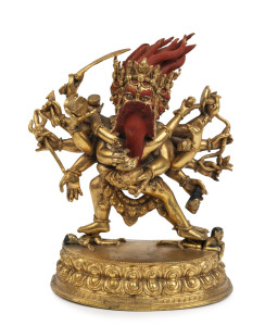 Sino-Tibetan Mahakala and Yab-Yum, gilt bronze, 19th/20th century, 24cm high