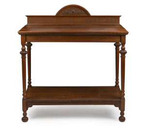 An English oak servery table, circa 1900, 115cm high, 107cm wide, 50cm deep