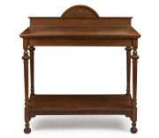 An English oak servery table, circa 1900, ​115cm high, 107cm wide, 50cm deep
