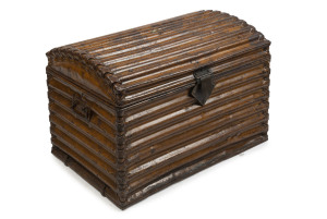 "BRABY'S PATENT" corrugated iron trunk with dome top and lift out tray, English, 19th century, 51cm high, 76cm wide, 50cm deep