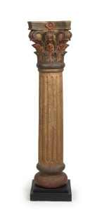 An impressive antique pedestal of Corinthian column form, painted gesso and carved timber, late 19th early 20th century, 150cm high, 44cm wide, 44cm deep