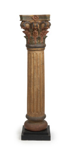 An impressive antique pedestal of Corinthian column form, painted gesso and carved timber, late 19th early 20th century, ​150cm high, 44cm wide, 44cm deep