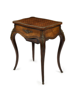A French worktable, parquetry kingwood with ormolu mounts, 19th century, ​75cm high, 62cm wide, 43cm deep