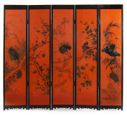 A Chinese five fold lacquered screen with Imperial inscription suggesting that it was used by the Emperor in the Taihe Palace, late 19th century, 171cm high, 195cm wide - 2