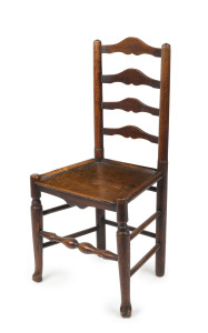 An English ladderback chair, turned and carved elm, circa 1750,