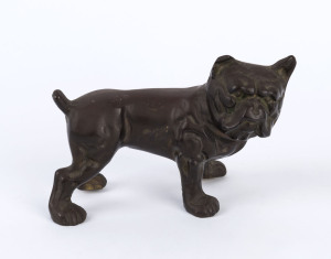 A bulldog statue, cast bronze, 20th century, 12.5cm high, 18cm long