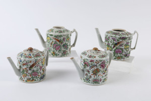 Four Chinese export ware porcelain teapots, 19th/20th century, two missing lids, 13cm high