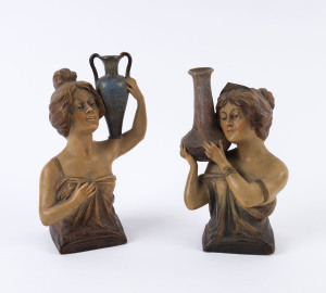 Pair of Art Nouveau chalkware statues of the water carriers, circa 1900, ​the larger 23.5cm high