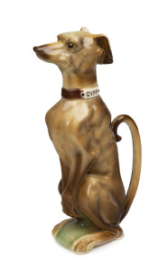 SAINT CLEMENT French barbotine majolica "GYPP" whippet dog absinthe pitcher, late 19th century, stamped factory mark to base, 35cm high