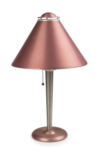 SOUNDRITE Machine Age table lamp, spun pink aluminium, circa 1930. Similar examples can be found in the Brooklyn Museum New York and the V & A Museum, London. 59cm high