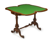 An antique English card table, burr walnut with fold-over top, circa 1875, ​73cm high, 96cm wide, 50cm deep (100cm when open), - 2