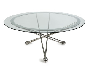 An Italian retro circular dining table, chrome base with glass top, 20th century, 75cm high, 167cm diameter