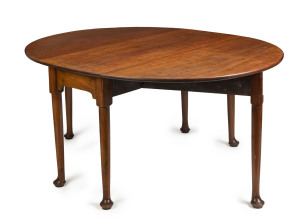 A Georgian mahogany D end drop-side table with pad feet, 18th century, 72cm high, 50cm wide (extends to 170cm), 125cm deep