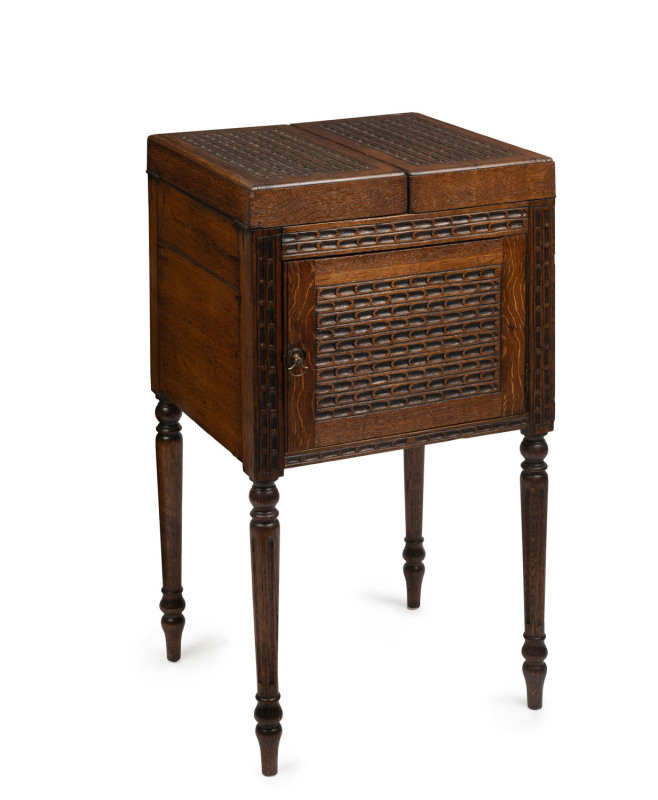 A VIC RAIL washstand, carved and turned oak, 19th century, stamped "V.R." with crown, 88cm high, 50cm wide, 46cm deep