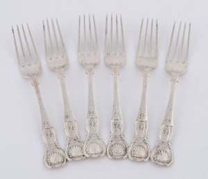 Set of six Scottish sterling silver King's pattern entrée forks by Hay of Edinburgh, circa 1852, 17cm long, 215 grams total