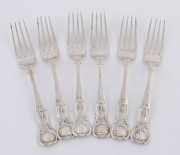 Set of six Scottish sterling silver King's pattern entrée forks by Hay of Edinburgh, circa 1852, ​17cm long, 215 grams total