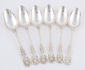 Set of six Scottish sterling silver King's pattern spoons, stamped "W.H." with Glasgow mark, circa 1843, 19cm long, 288 grams total